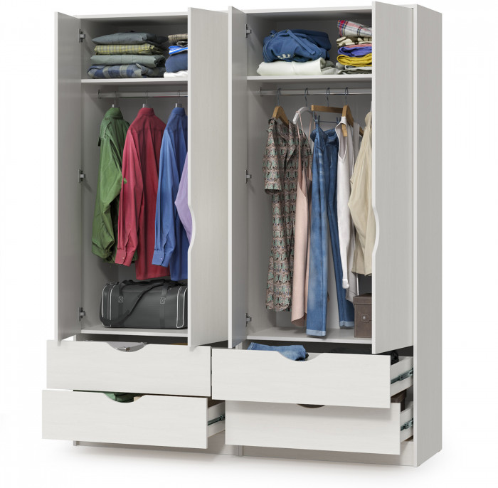 КР100 Уна 13.327 Шкаф для одежды + 13.327 Шкаф для одежды, цвет белый(структура Поры дерева), ШхГхВ 167,6х49,7х205,3 см.