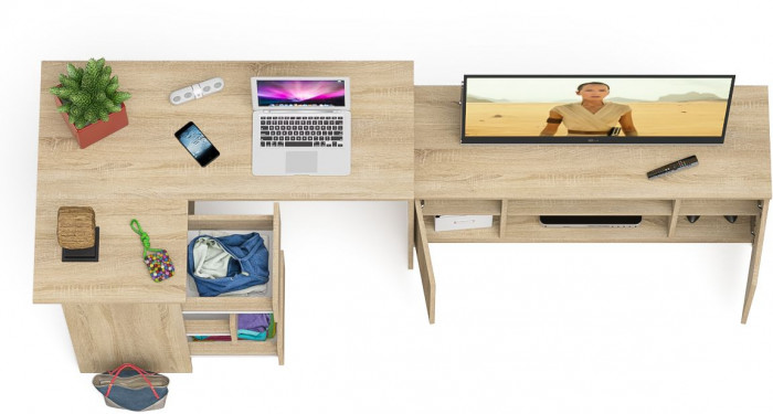 Мори компьютерный стол МС-16 левый + Тумба МТВ1200.1, дуб сонома