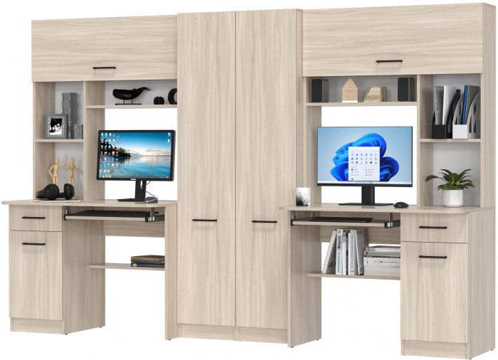 Два стола рабочих 6-0603ТМяс.св Альфа, цвет ясень шимо светлый, ШхГхВ 274х61х181 см., универсальная сборка