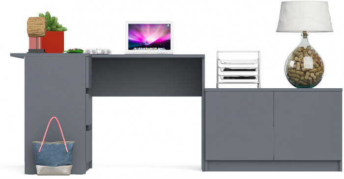 Мори Стол компьютерный МС-16 левый + Тумба МА900.1, цвет графит, ШхГхВ 214,8х84,9х76,6 см., выдвижные ящики слева, НЕ универсальная сборка