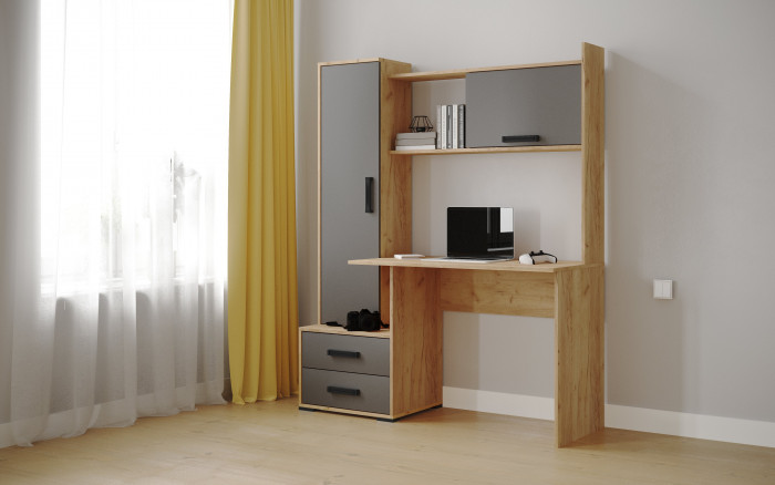 Стол компьютерный Квартет-9 (1400*1716*550) дуб крафт золотой/графит серый