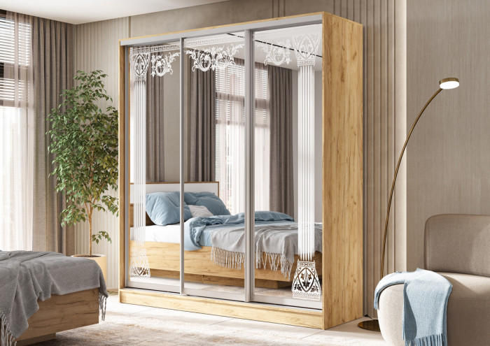 Шкаф-купе Тринити-5 (2,0 м), Дуб крафт золотой