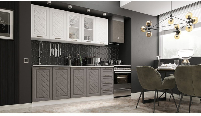 Кухня МДФ Агава 2000 (лиственница темная, Белый)