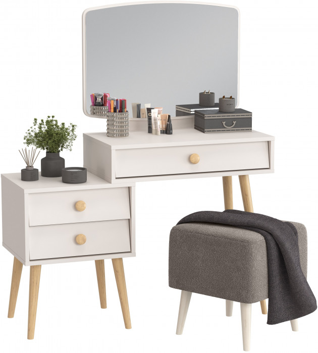 Афина Спальня 4-25901М1к.с. Трюмо + Банкетка 6-5133ТКВсерый Куби, цвет кашемир серый/ткань серая, ШхГхВ 105х38,6х129 + 41х41х45 см., универс. сб.