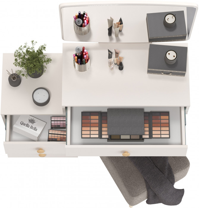 Афина Спальня 4-25901М1к.с. Трюмо + Банкетка 6-5133ТКВсерый Куби, цвет кашемир серый/ткань серая, ШхГхВ 105х38,6х129 + 41х41х45 см., универс. сб.