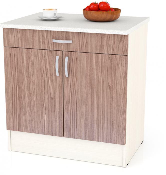Кухня Мери ШН1Я800 Стол с 1 ящиком 80 см., цвет дуб/ясень шимо тёмный, ШхГхВ 80х60х85 см. (столешница № 130 сахара белая)