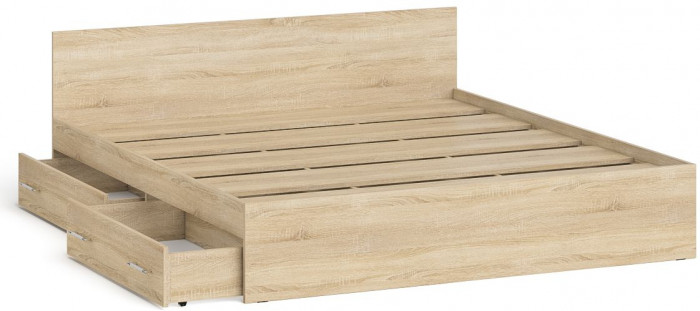Мори Кровать с ящиками 1800, цвет дуб сонома, ШхГхВ 183,5х203,5х70 см., сп.м. 1800х2000 мм., без матраса, основание есть