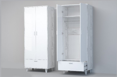 Эго Шкаф ШК-1 НГ (Глянец Белый/Бетон Светлый)