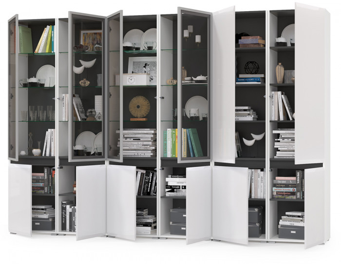 Сидней Комплектация № 019, корпус: белый/чёрный/фасады: МДФ белый глянец