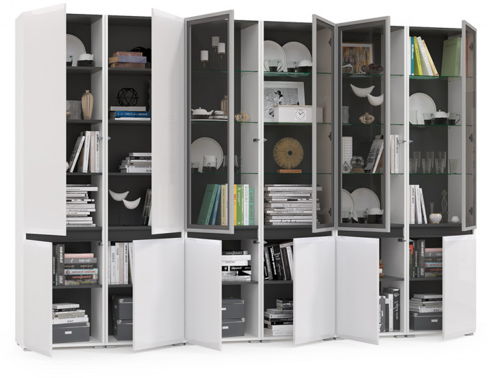 Сидней Комплектация № 019, корпус: белый/чёрный/фасады: МДФ белый глянец