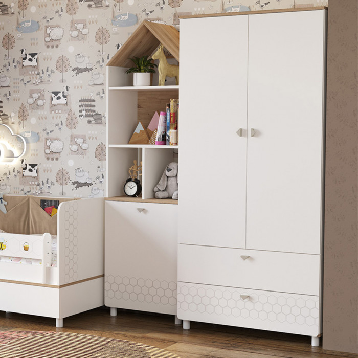 Эйп 13.334 Шкаф для одежды + 13.14 Стеллаж, белый/дуб белый