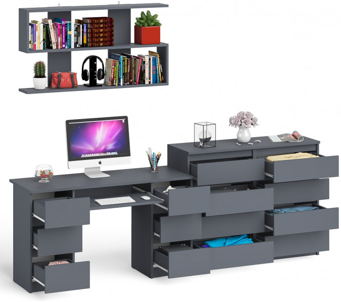 Мори компьютерный стол МС-2 + Комод МК1200.8 + Полка 1200, графит