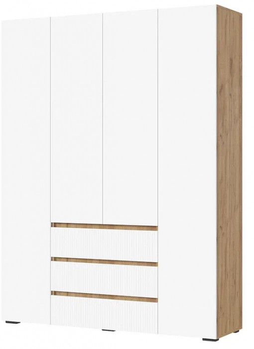 Хелен ШК 05 Шкаф 4х створчатый с ящиками (1600х2080х460) белый супермат,белый/дуб крафт золото