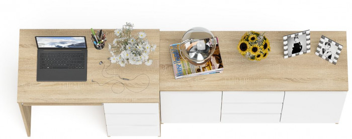 Мори Стол компьютерный МС-6 правый + Комод МК1200.3, цвет дуб сонома/белый, ШхГхВ 210,4х50х76,6 см., выдвижные ящики справа, НЕ универсальная сборка