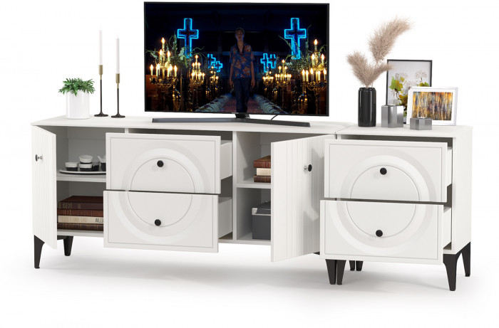 Валенсия Гостиная 16.45 Тумба под ТВ + 13.291 Тумба, ЛДСП белый шагрень/МДФ белый шагрень