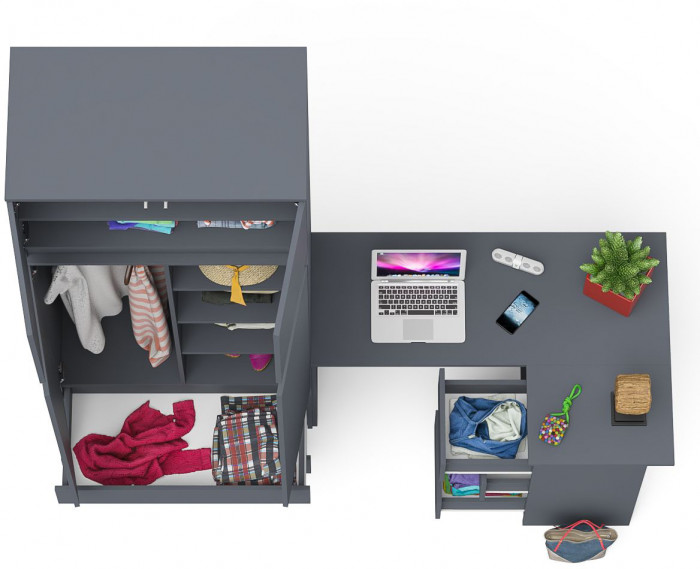 Мори компьютерный стол МС-16 правый + Шкаф МШ900.1 + Антресоль МА900.1, графит