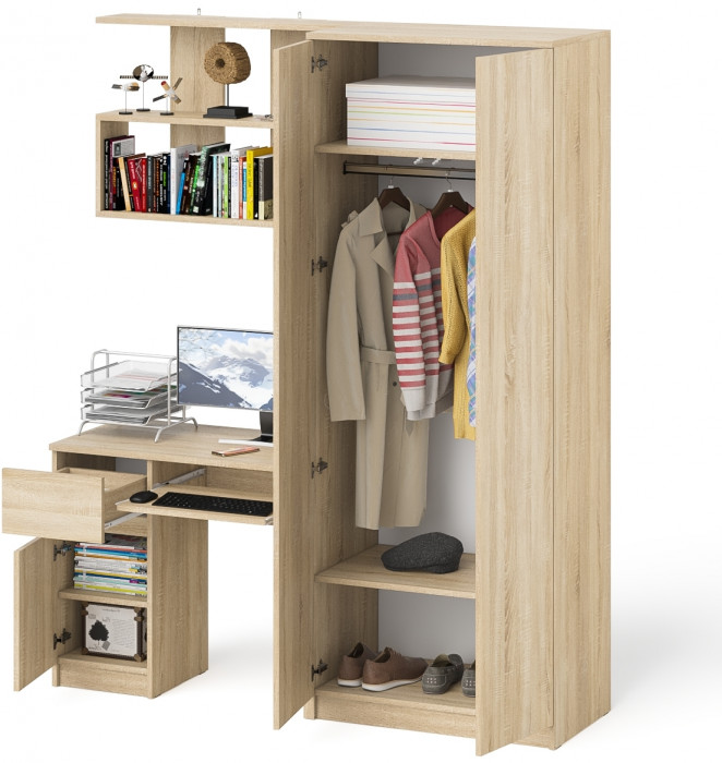Мори Стол компьютерный МС-1 левый + Шкаф МШ800.1 + Полка 900, цвет дуб сонома, ШхГхВ 170,4х50,4х209,6 см., НЕ универсальная сборка