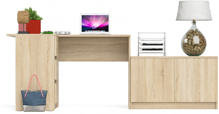 Мори Стол компьютерный МС-16 левый + Тумба МА900.1, цвет дуб сонома, ШхГхВ 214,8х84,9х76,6 см., выдвижные ящики слева, НЕ универсальная сборка