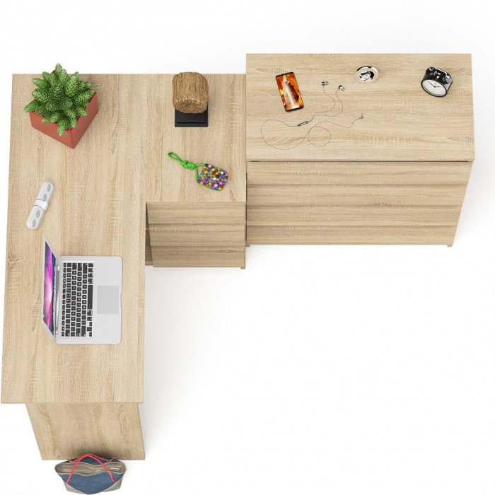 Мори Стол компьютерный МС-16 правый + Комод МК800.4, цвет дуб сонома, ШхГхВ 204,8х84,9х94 см., выдвижные ящики справа, НЕ универсальная сборка