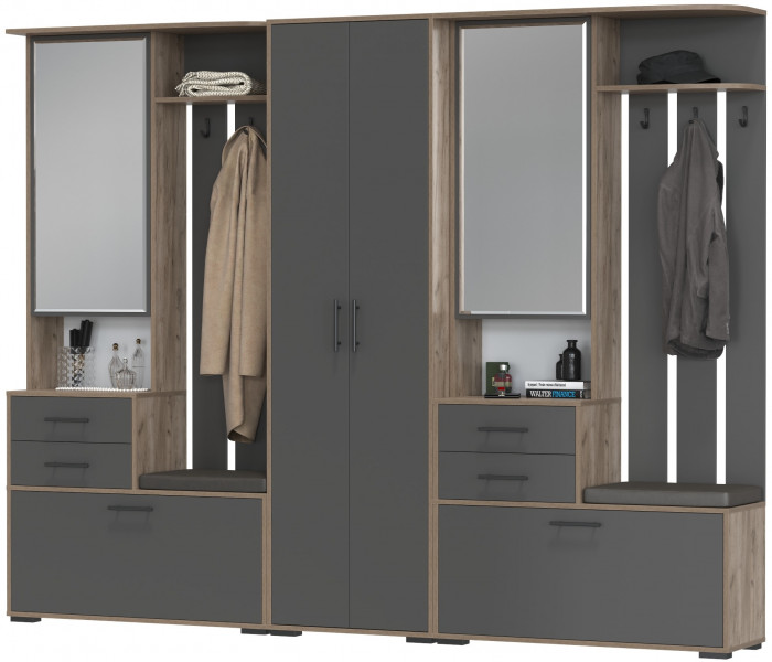 Прихожая Домино 3, дуб крафт табачный/графит