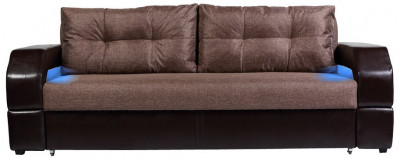 Диван-еврокнижка Манчестер, пружинный блок, 150х195,  рогожка/экокожа коричневый