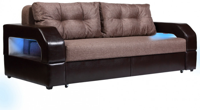 Диван-еврокнижка Манчестер, пружинный блок, 150х195,  рогожка/экокожа коричневый