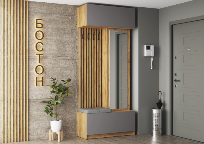 Прихожая Бостон ЛДСП (Серый Шифер, Дуб Крафт Золотой)