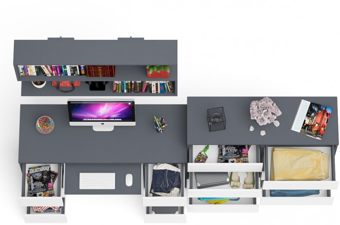 Мори компьютерный стол МС-2 + Комод МК1200.8 + Полка 1200, графит/белый