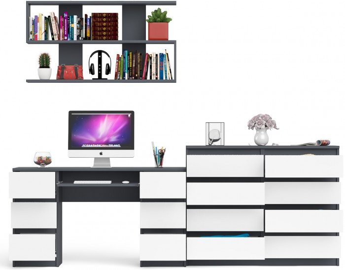 Мори компьютерный стол МС-2 + Комод МК1200.8 + Полка 1200, графит/белый