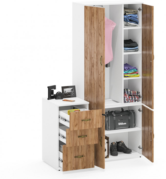 Лидер-8 Шкаф МД 20Б + Тумба МД 3.16, цвет белый шагрень/крафт золото, ШхГхВ 120х50х190 см., НЕ универсальная сборка