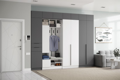 Набор мебели для прихожей "Мадрид", Графит серый/Белый