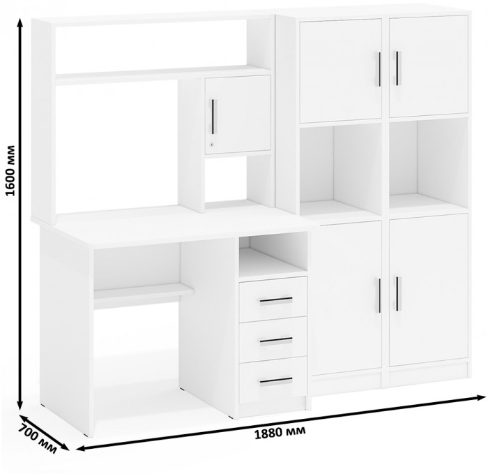 С-МД-СК9 Компоновка № 02, цвет белый шагрень, ШхГхВ 188х70х160 см., НЕ универсальная сборка