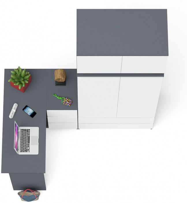 Мори компьютерный стол МС-16 правый + Шкаф МШ900.1 + Антресоль МА900.1, графит/белый