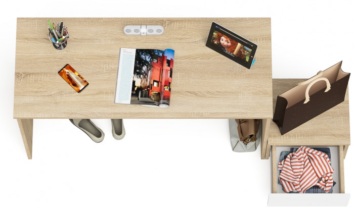 Мори Стол письменный МСП1200.1 + Тумба ТМП400.1, цвет дуб сонома/белый, ШхГхВ 160,8х50х76,6 см., универсальная сборка