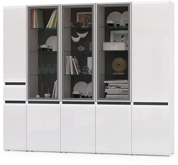 Сидней Комплектация № 020, корпус: белый/чёрный/фасады: МДФ белый глянец