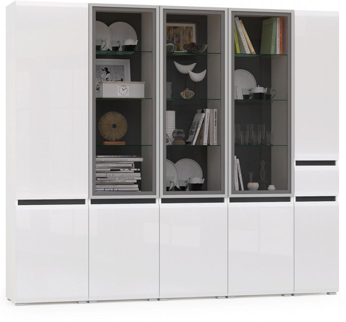 Сидней Комплектация № 020, корпус: белый/чёрный/фасады: МДФ белый глянец