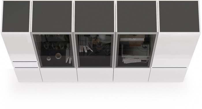 Сидней Комплектация № 020, корпус: белый/чёрный/фасады: МДФ белый глянец