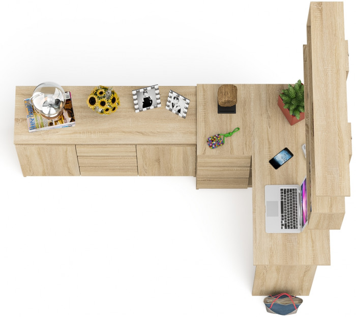 Мори компьютерный стол МС-16 левый + Комод МК1200.3 + Полка 1200, дуб сонома