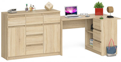 Мори компьютерный стол МС-16 правый + Комод МК1200.4, дуб сонома