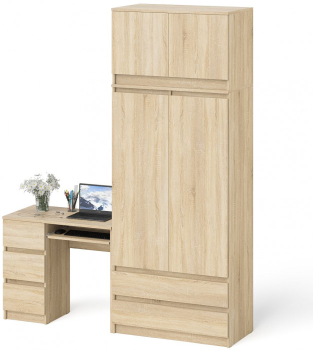 Мори компьютерный стол МС-6 левый + Шкаф МШ900.1 + Антресоль МА900.1, дуб сонома