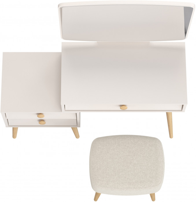 Афина Спальня 4-25901М1к.с. Трюмо + Банкетка 6-5135ТКШбеж Полли, цвет кашемир серый/ткань бежевая, ШхГхВ 105х38,6х129 + 44х34х45 см., универс. сб.