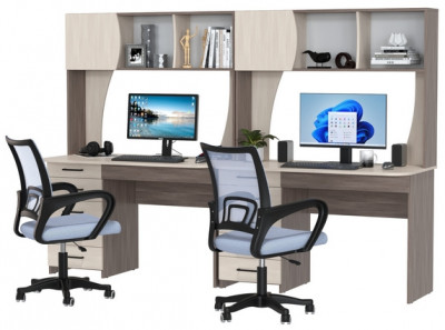 Два стола рабочих 6-0606 Сигма + два кресла 103 серых, цвет бодега тёмный/бодега светлый, ШхГхВ 241х60,5х166 см., НЕ универсальная сборка