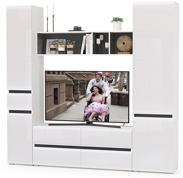 Сидней Комплектация № 021, корпус белый/чёрный/фасады МДФ белый глянец