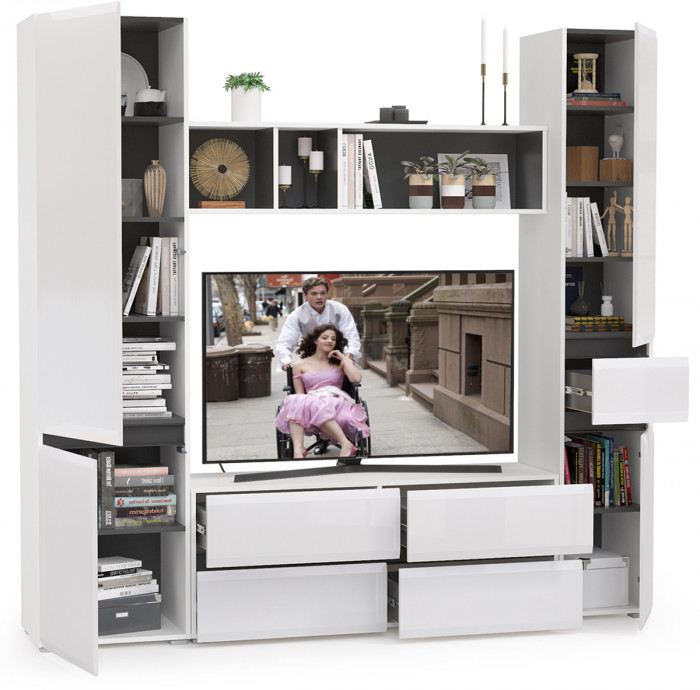 Сидней Комплектация № 021, корпус белый/чёрный/фасады МДФ белый глянец