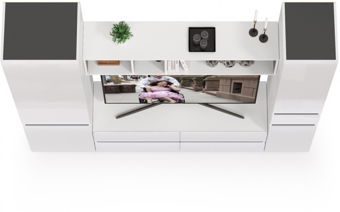 Сидней Комплектация № 021, корпус белый/чёрный/фасады МДФ белый глянец