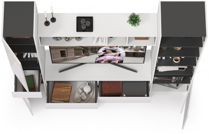 Сидней Комплектация № 021, корпус белый/чёрный/фасады МДФ белый глянец