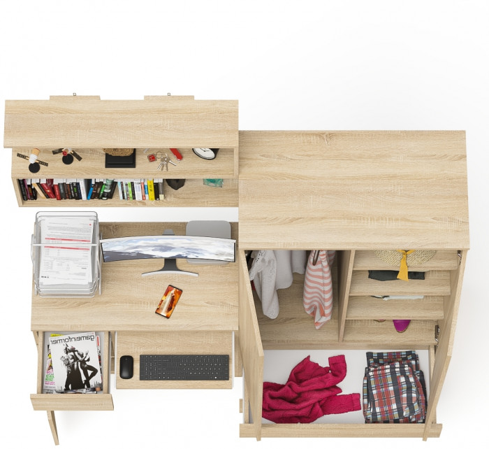 Мори Стол компьютерный МС-1 левый + Шкаф МШ900.1 + Полка 900, цвет дуб сонома, ШхГхВ 180,4х50,4х209,6 см., НЕ универсальная сборка