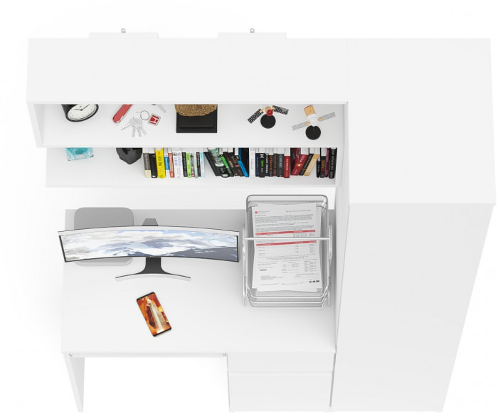 Мори Стол компьютерный МС-1 правый + Пенал МШ400.1 + Полка 900, цвет белый, ШхГхВ 130,4х50,4х209,6 см., НЕ универсальная сборка