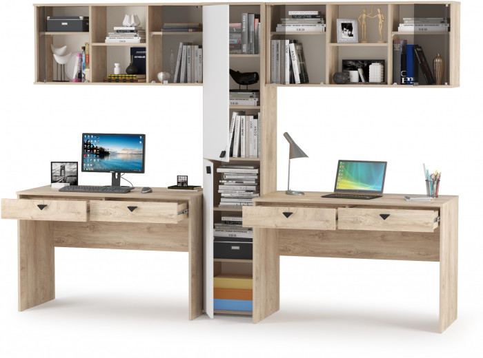 КР100 Бостон № 16, цвет дуб эндгрейн элегантный/фасады МДФ милк рикамо софт, 12.69+10.51+13.154+12.69+10.51, ШхГхВ 269х57,2х194,4 см., ун. сборка