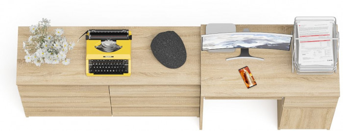 Мори компьютерный стол МС-1 правый + Комод МК1200.6, дуб сонома